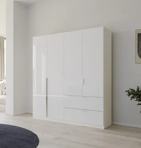 Kleiderschrank Drehtürenschrank Glamour | mit Schubkästen | weiß Hochglanz / alpinweiß | verschiedene Größen