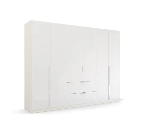 Kleiderschrank Drehtürenschrank Glamour | mit Schubkästen | weiß Hochglanz / alpinweiß | verschiedene Größen