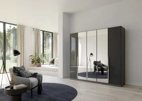 Kleiderschrank Drehtürenschrank Glamour | mit Spiegeltüren | effektgrau Hochglanz / grau metallic | verschiedene Größen