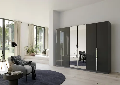 Kleiderschrank Drehtürenschrank Glamour | mit Spiegeltüren | effektgrau Hochglanz / grau metallic | verschiedene Größen