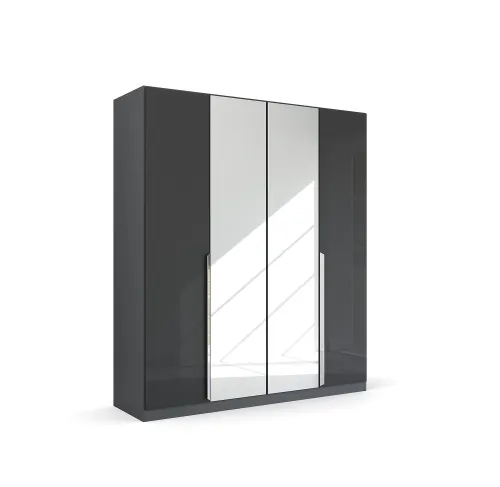 Kleiderschrank Drehtürenschrank Glamour | mit Spiegeltüren | effektgrau Hochglanz / grau metallic | verschiedene Größen