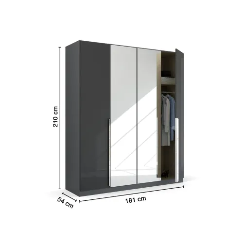 Kleiderschrank Drehtürenschrank Glamour | mit Spiegeltüren | effektgrau Hochglanz / grau metallic | verschiedene Größen