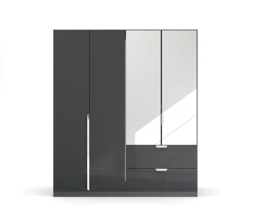 Kleiderschrank Drehtürenschrank Glamour | mit Spiegeltüren & Schubkästen | effektgrau Hochglanz / grau metallic | verschiedene Größen
