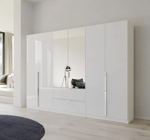 Kleiderschrank Drehtürenschrank Glamour | mit Spiegeltüren & Schubkästen | weiß Hochglanz / alpinweiß | verschiedene Größen