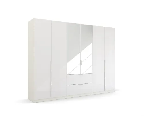 Kleiderschrank Drehtürenschrank Glamour | mit Spiegeltüren & Schubkästen | weiß Hochglanz / alpinweiß | verschiedene Größen