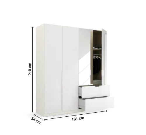 Kleiderschrank Drehtürenschrank Glamour | mit Spiegeltüren & Schubkästen | weiß Hochglanz / alpinweiß | verschiedene Größen