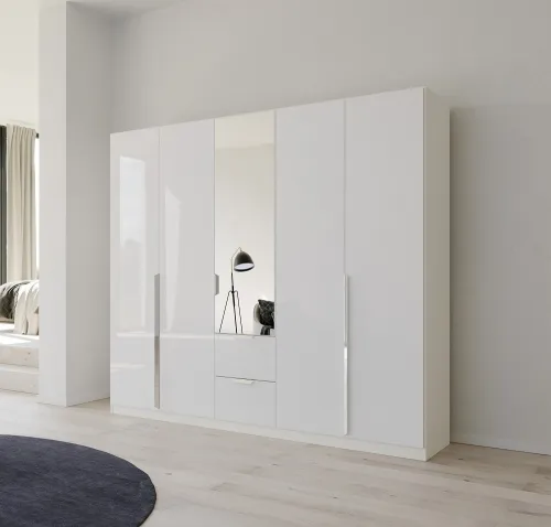 Kleiderschrank Drehtürenschrank Glamour | mit Spiegeltüren & Schubkästen | weiß Hochglanz / alpinweiß | verschiedene Größen