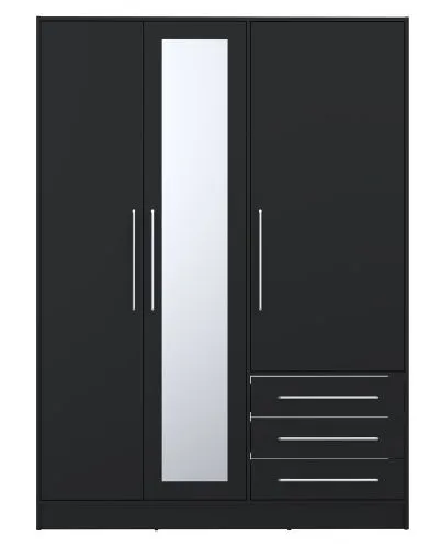 Kleiderschrank Drehtürenschrank Jupp | 3-türig | mit Schubkästen | schwarz