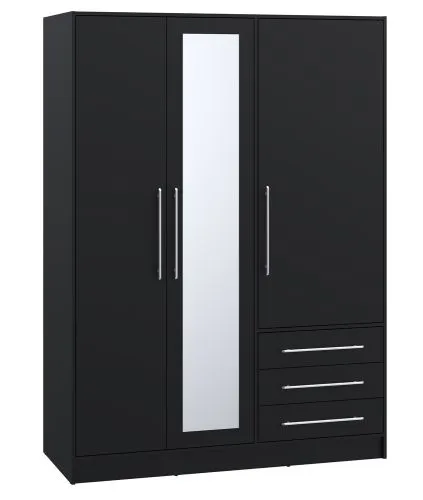 Kleiderschrank Drehtürenschrank Jupp | 3-türig | mit Schubkästen | schwarz