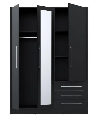 Kleiderschrank Drehtürenschrank Jupp | 3-türig | mit Schubkästen | schwarz