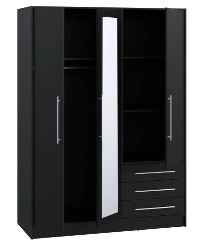 Kleiderschrank Drehtürenschrank Jupp | 3-türig | mit Schubkästen | schwarz