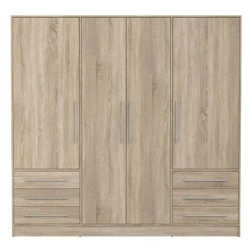 Kleiderschrank Drehtürenschrank Jupp | 4-türig | mit Schubkästen | Sonoma Eiche