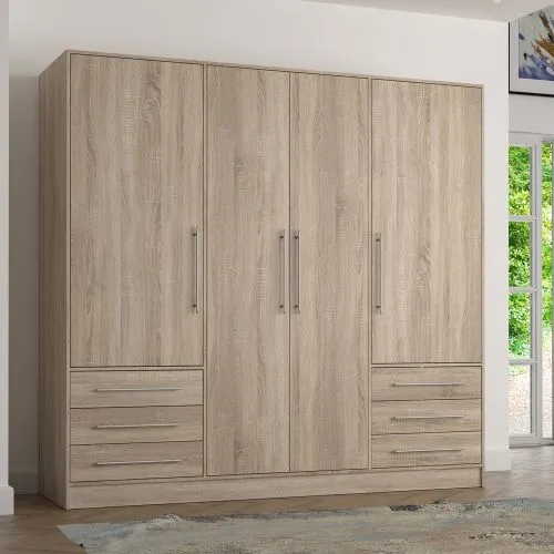 Kleiderschrank Drehtürenschrank Jupp | 4-türig | mit Schubkästen | Sonoma Eiche