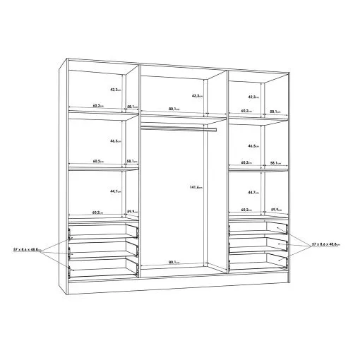 Kleiderschrank Drehtürenschrank Jupp | mit Schubkästen | Betonoptik Lichtgrau / weiß | 206,5 x 200 x 60 cm Sanduhrgriff