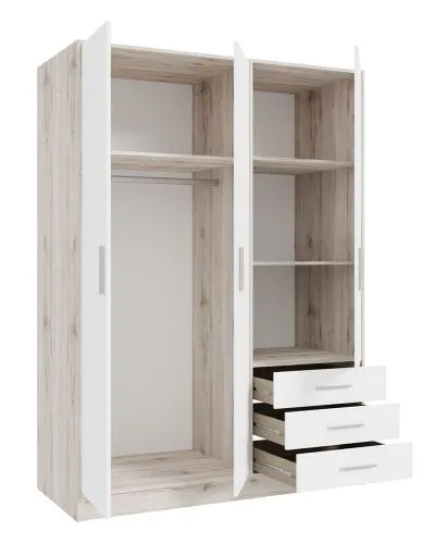 Kleiderschrank Drehtürenschrank Jupp | mit Schubkästen | Sandeiche / weiß | 144,6 x 200 x 60 cm | Sanduhrgriff