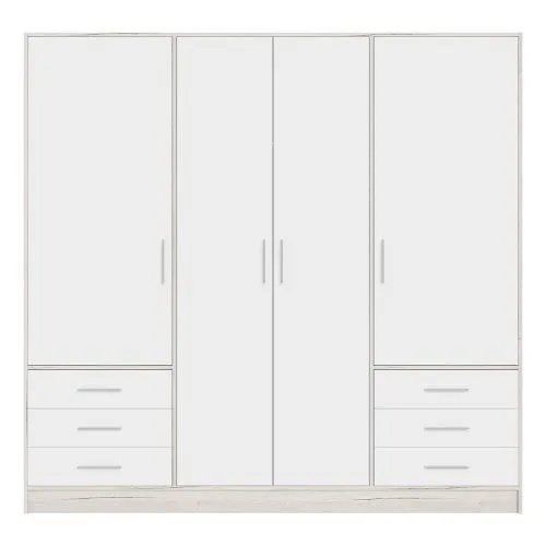 Kleiderschrank Drehtürenschrank Jupp | mit Schubkästen | Sandeiche / weiß | 206,5 x 200 x 60 cm Kantengriff