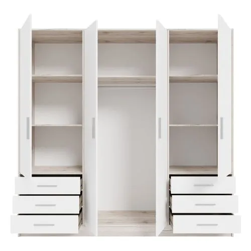 Kleiderschrank Drehtürenschrank Jupp | mit Schubkästen | Sandeiche / weiß | 206,5 x 200 x 60 cm Kantengriff