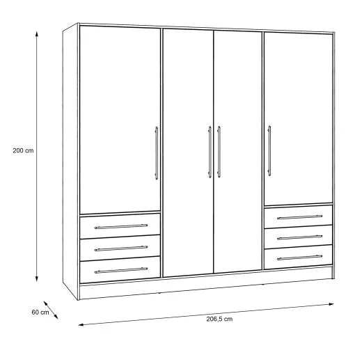 Kleiderschrank Drehtürenschrank Jupp | mit Schubkästen | Sandeiche / weiß | 206,5 x 200 x 60 cm Kantengriff