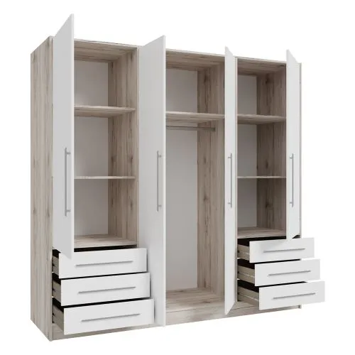 Kleiderschrank Drehtürenschrank Jupp | mit Schubkästen | Sandeiche / weiß | verschiedene Größen