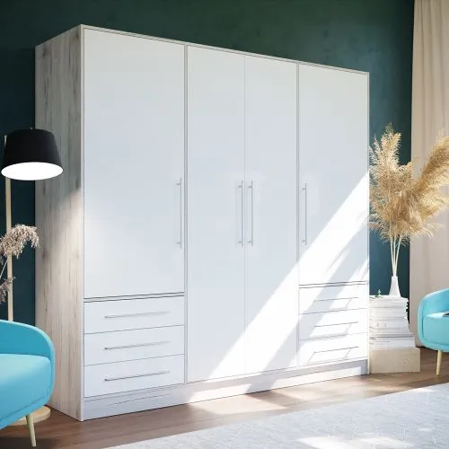 Kleiderschrank Drehtürenschrank Jupp | mit Schubkästen | Sandeiche / weiß | verschiedene Größen