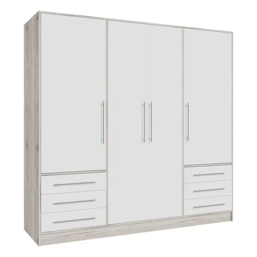 Kleiderschrank Drehtürenschrank Jupp | mit Schubkästen | Sandeiche / weiß | verschiedene Größen