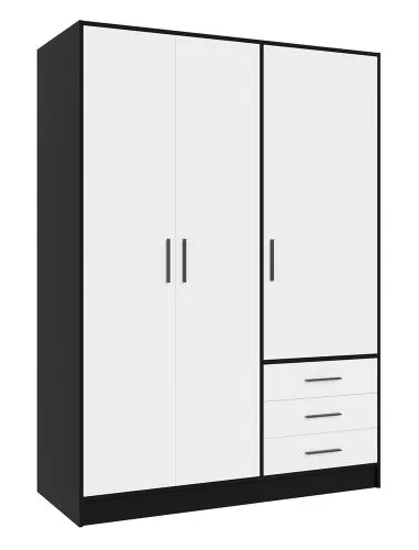 Kleiderschrank Drehtürenschrank Jupp | mit Schubkästen | schwarz / weiß | 144,6 x 200 x 60 cm