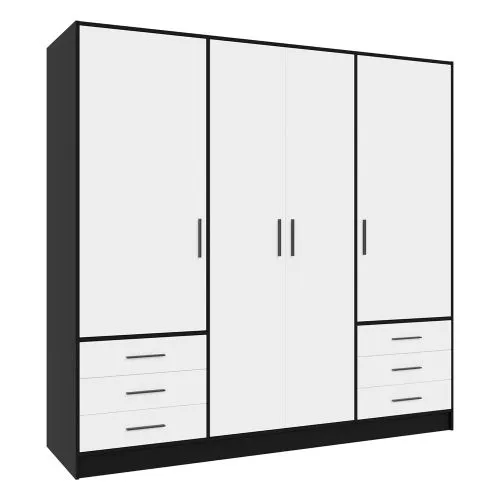 Kleiderschrank Drehtürenschrank Jupp | mit Schubkästen | schwarz / weiß | 206,5 x 200 x 60 cm