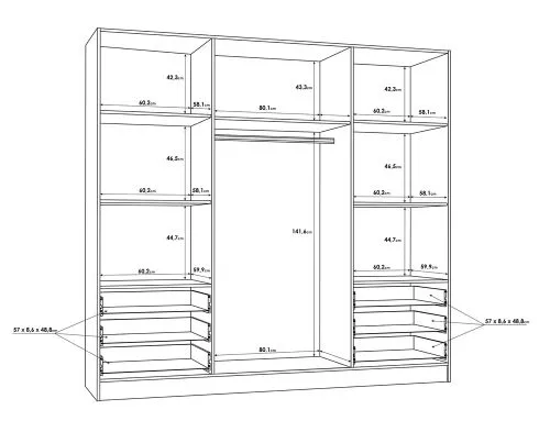 Kleiderschrank Drehtürenschrank Jupp | mit Schubkästen | schwarz / weiß | 206,5 x 200 x 60 cm