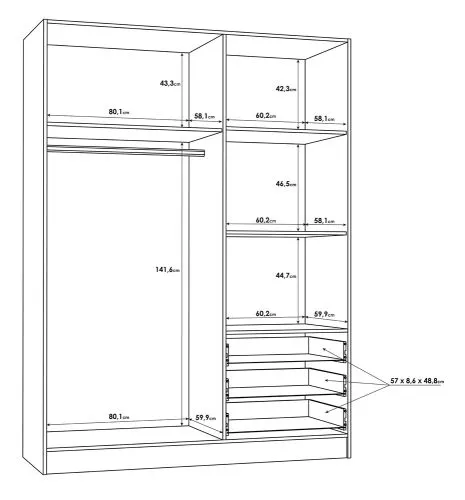 Kleiderschrank Drehtürenschrank Jupp | mit Schubkästen | Sonoma Eiche / weiß | verschiedene Größen