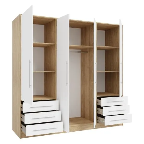 Kleiderschrank Drehtürenschrank Jupp | mit Schubkästen | Sonoma Eiche / weiß | verschiedene Größen