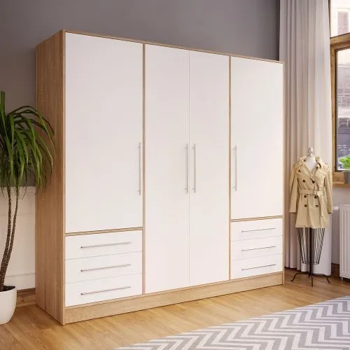 Kleiderschrank Drehtürenschrank Jupp | mit Schubkästen | Sonoma Eiche / weiß | verschiedene Größen