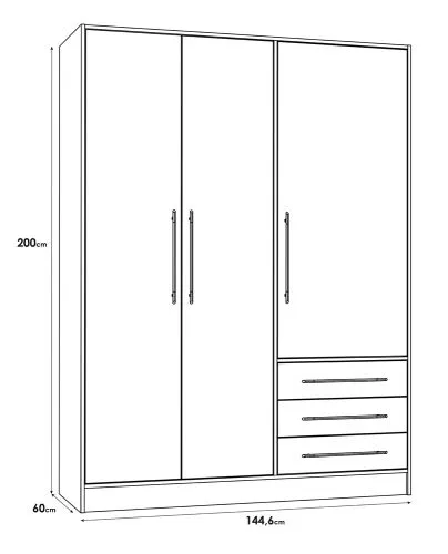 Kleiderschrank Drehtürenschrank Jupp | mit Schubkästen | weiß | 144,6 x 200 x 60 cm