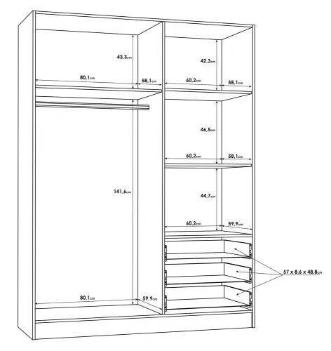 Kleiderschrank Drehtürenschrank Jupp | mit Schubkästen | weiß | 144,6 x 200 x 60 cm