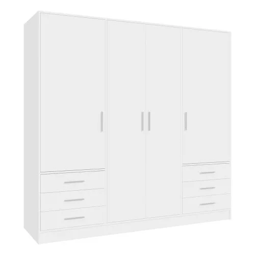 Kleiderschrank Drehtürenschrank Jupp | mit Schubkästen | weiß | 206,5 x 200 x 60 cm