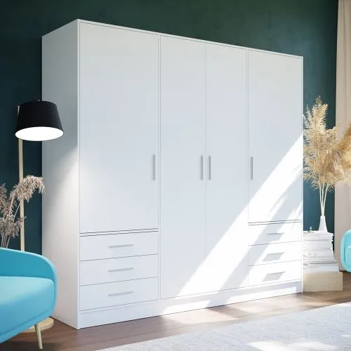 Kleiderschrank Drehtürenschrank Jupp | mit Schubkästen | weiß | 206,5 x 200 x 60 cm