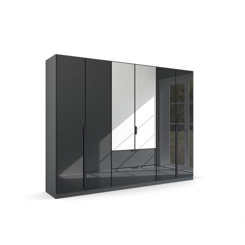 Kleiderschrank Drehtürschrank Modern | basalt Glas metallic | / Spiegeltüren | 6-türig 271x210 grau mit 