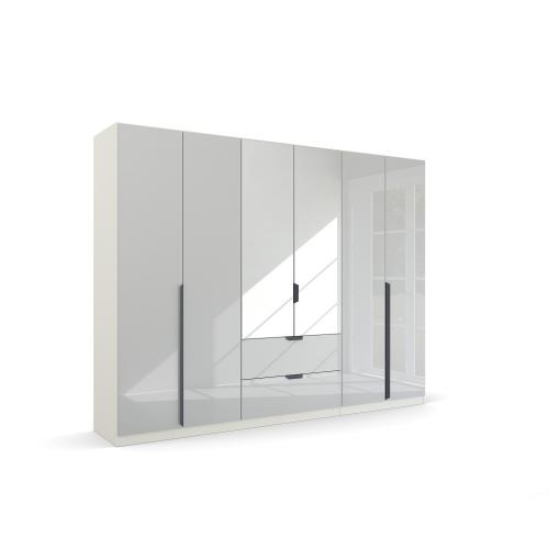 Modern mit Kleiderschrank & | verschiedene Drehtürschrank / | glasweiß Schubkästen Spiegeltüren Größen alpinweiß |
