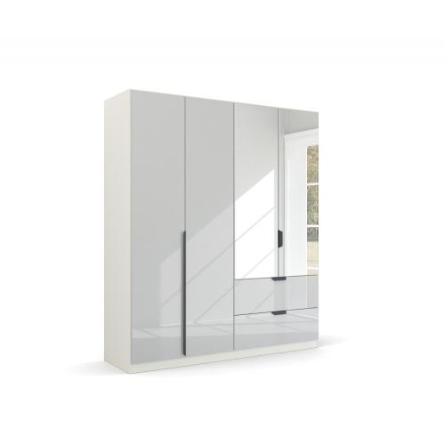 Kleiderschrank Drehtürschrank Modern | | glasweiß Spiegeltüren / | mit verschiedene Schubkästen alpinweiß Größen 