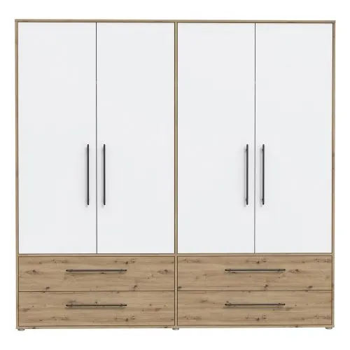 Kleiderschrank Drehtürenschrank Mokko | 4-türig | mit Schubkästen | Artisan Eiche / weiß