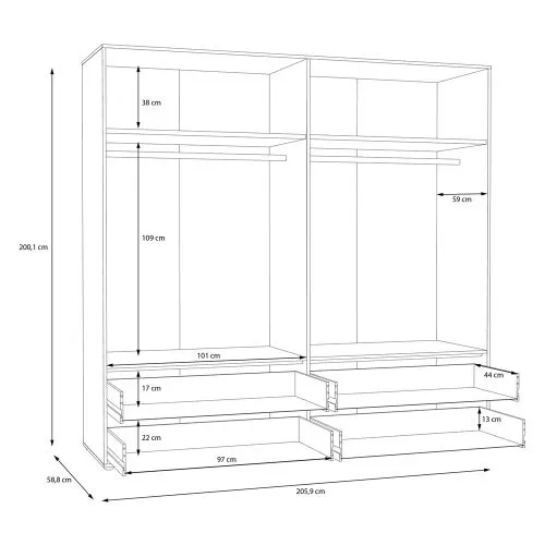 Kleiderschrank Drehtürenschrank Mokko | 4-türig | mit Schubkästen | Artisan Eiche / weiß