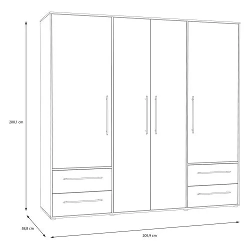 Kleiderschrank Drehtürenschrank Mokko | 4-türig | mit Schubkästen | Mauvella Eiche / weiß