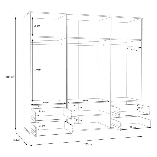 Kleiderschrank Drehtürenschrank Mokko | 4-türig | mit Schubkästen | Mauvella Eiche / weiß