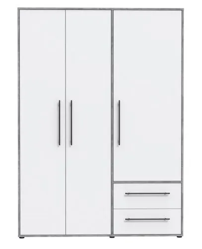 Kleiderschrank Drehtürenschrank Mokko | mit Schubkästen | Betonoptik Lichtgrau / weiß | 144,4 x 200 x 59 cm