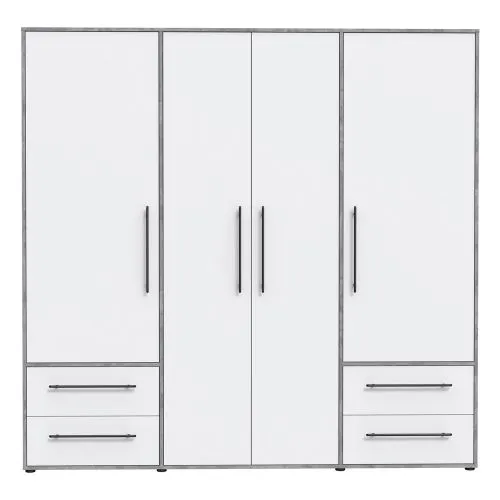 Kleiderschrank Drehtürenschrank Mokko | mit Schubkästen | Betonoptik Lichtgrau / weiß | 206 x 200 x 59 cm