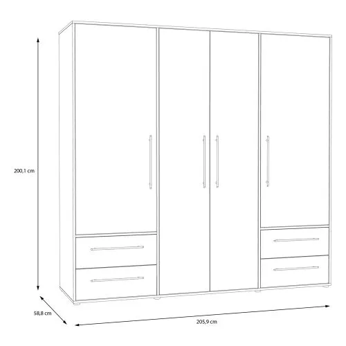 Kleiderschrank Drehtürenschrank Mokko | mit Schubkästen | Betonoptik Lichtgrau / weiß | 206 x 200 x 59 cm