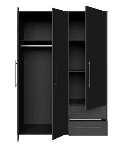 Kleiderschrank Drehtürenschrank Mokko | mit Schubkästen | schwarz | 144,4 x 200 x 59 cm