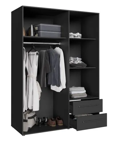 Kleiderschrank Drehtürenschrank Mokko | mit Schubkästen | schwarz | 144,4 x 200 x 59 cm