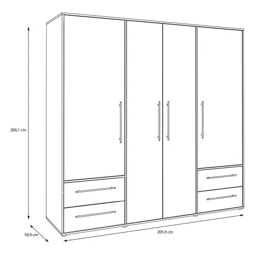 Kleiderschrank Drehtürenschrank Mokko | mit Schubkästen | schwarz | 206 x 200 x 59 cm