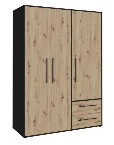Kleiderschrank Drehtürenschrank Mokko | mit Schubkästen | schwarz / Artisan Eiche | verschiedene Größen