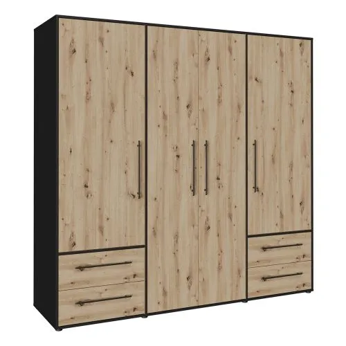Kleiderschrank Drehtürenschrank Mokko | mit Schubkästen | schwarz / Artisan Eiche | verschiedene Größen